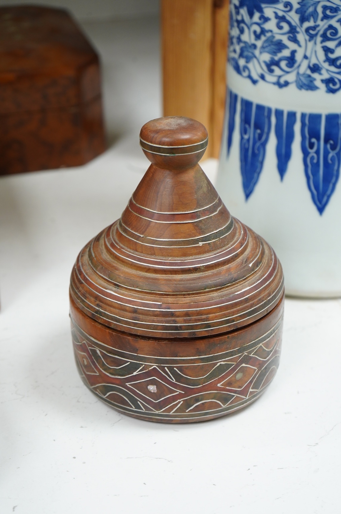A collection of assorted 20th century yew wood boxes